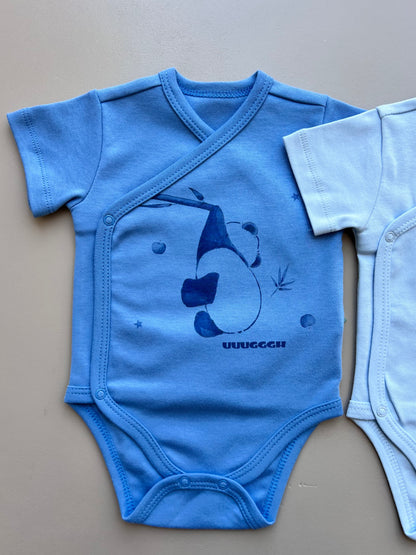 Blue & White GOTS™ Certified Organic Cotton Panda Double Breasted Body 3 Pcs Set