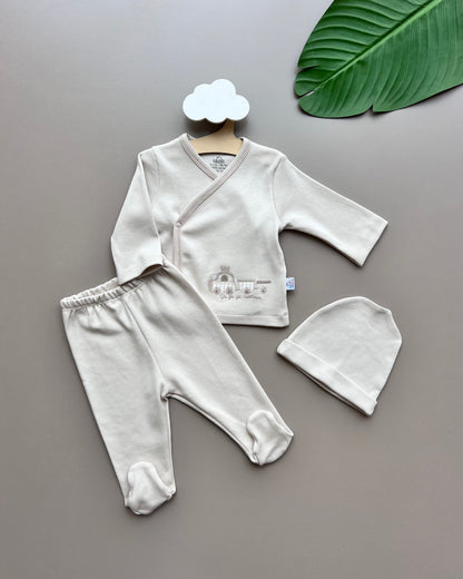 Beige Cars cotton Set 3 Pcs