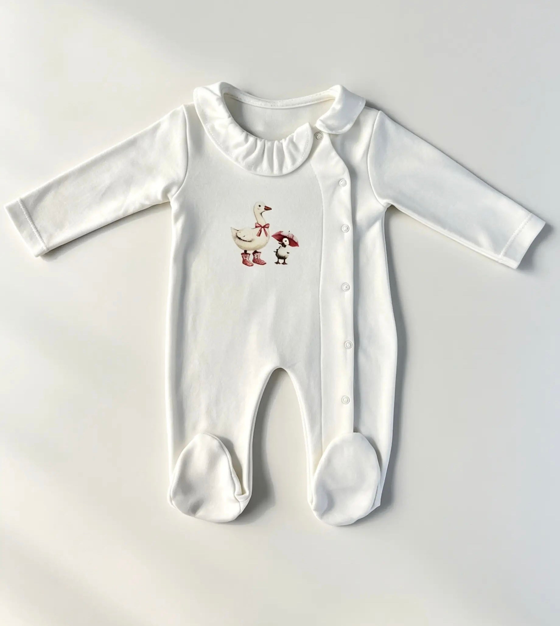 Nœud Blanc™ Organic Cotton Polo Ruffles Goose Footed Overall