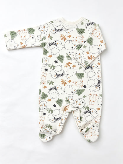 Light Beige Animals GOTS™ Certified Organic Cotton Footed Overall