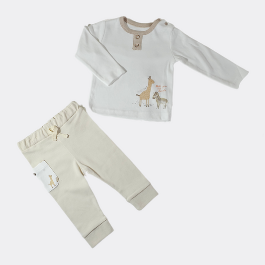 Off-white & Beige 2pcs Cotton Set