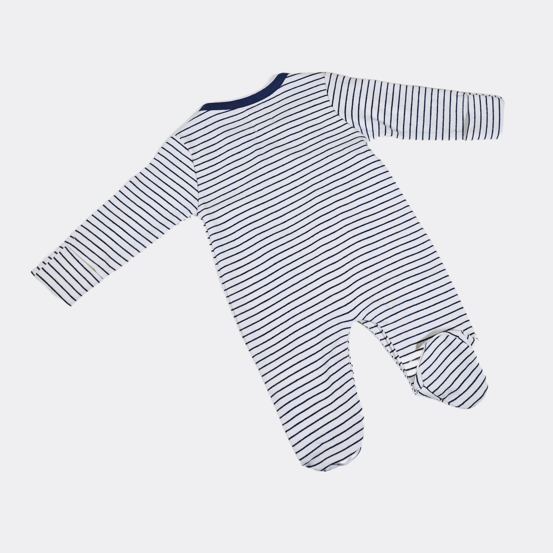 Navy Blue and White Striped Cotton Overall Set