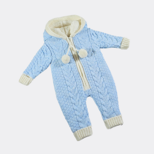 Blue Thick Organic Wool Overall with Fur Lining