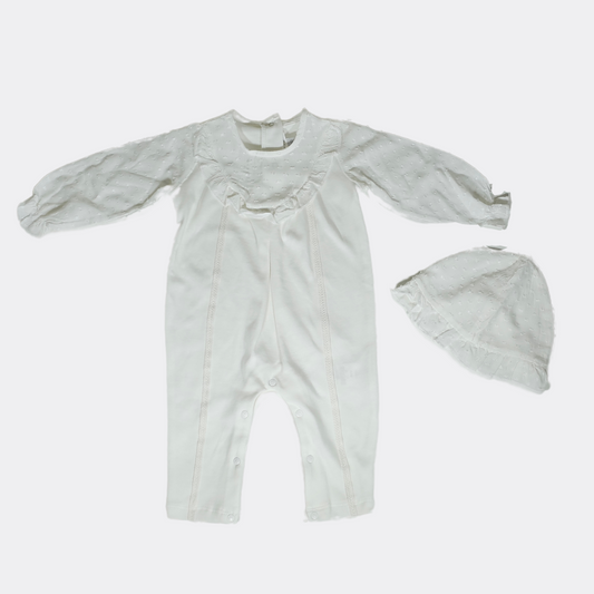 Off-White Organic Cotton Ruffle Overall Set