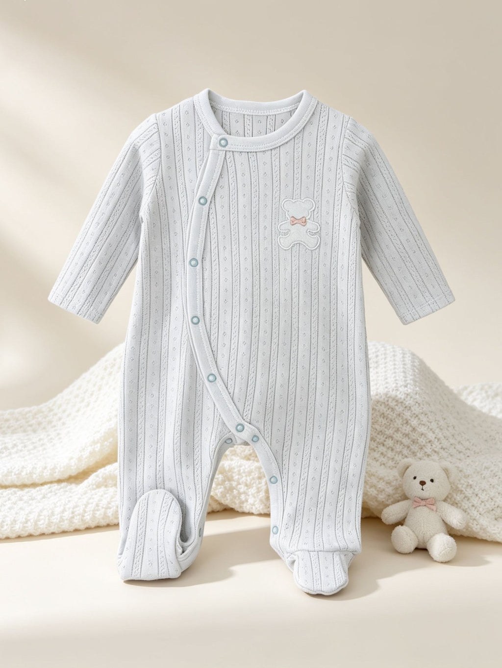 Light Blue Bear GOTS™ Certified Organic Cotton Footed Overall