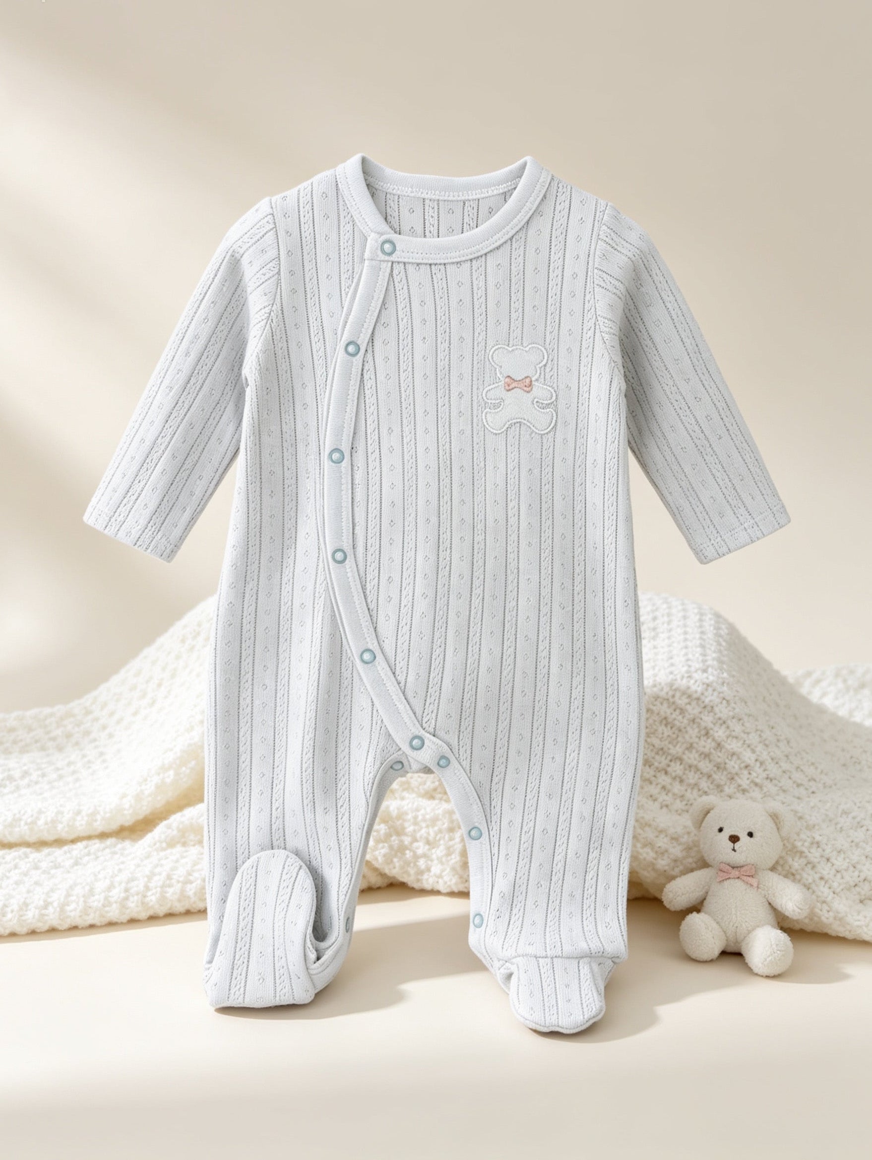 Light Blue Bear GOTS™ Certified Organic Cotton Footed Overall