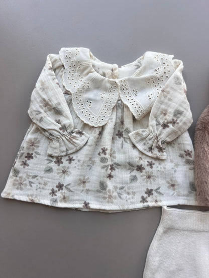 Flowers Fur Vest 3 Pcs Set