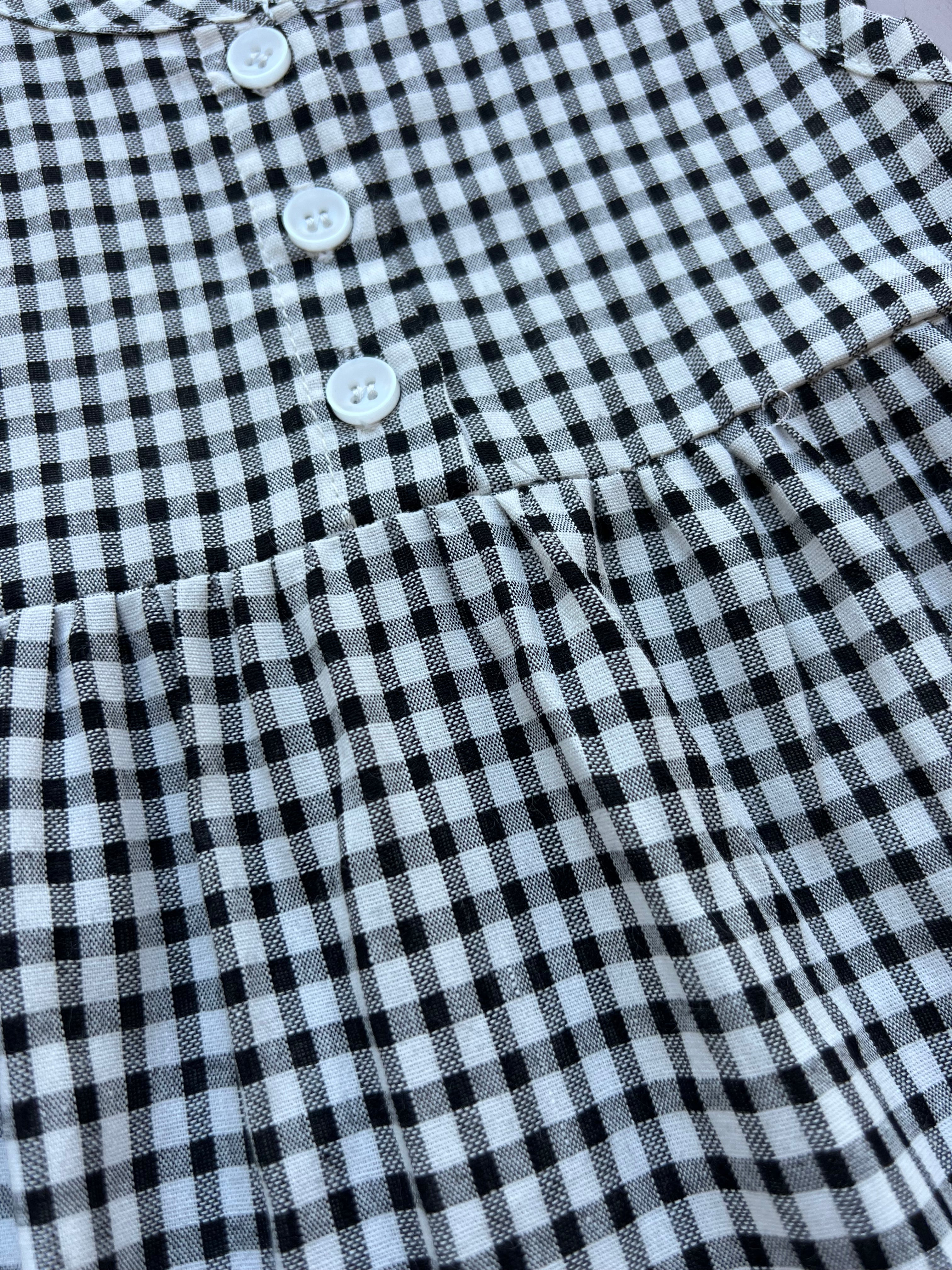 Black and White Carreaux Romper With Hat 2Pcs Set