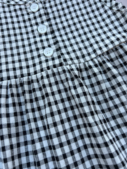 Black and White Carreaux Romper With Hat 2Pcs Set