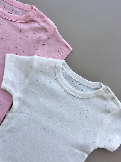 Pink And White Organic Cotton Bodies pack Of 2 Pieces short sleeves