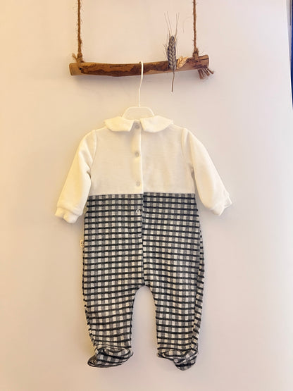 Gray & White Polo Velvet Footed Overall