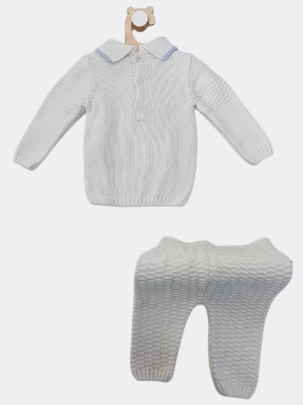 Off White And Blue Thick Cotton Tricot Set 2 Pcs ( Milarda )