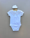 White GOTS™ Certified Organic Cotton Dentelle Collar Short Sleeves Body