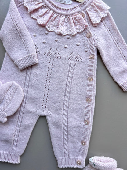 Plush Pink Merino Wool Ruffles Hospital Set 4 Pcs