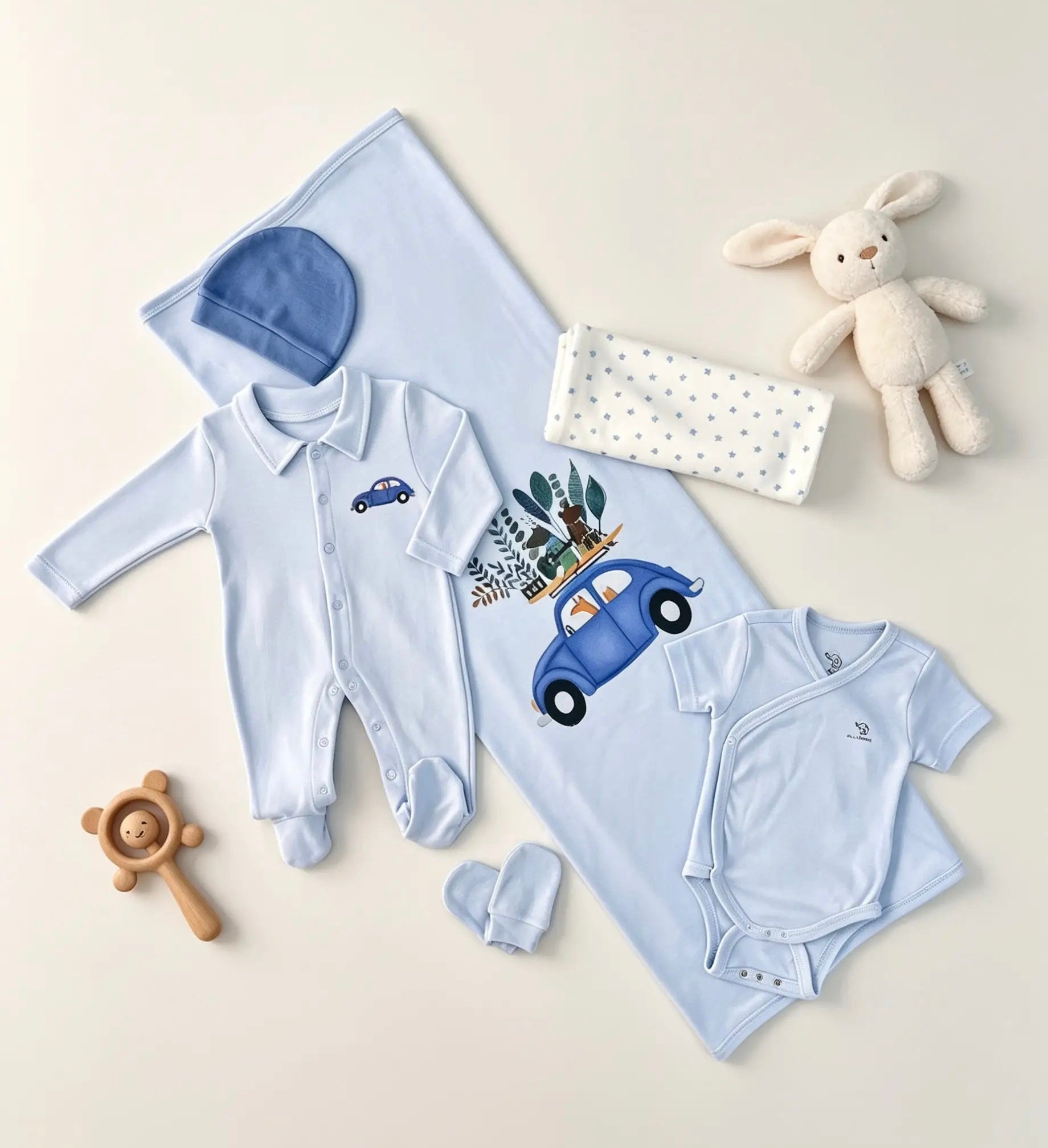 Nœud Blanc™ Organic Cotton Polo Car Footed Overall