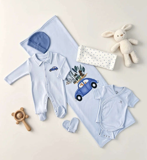 Nœud Blanc™ Organic Cotton Polo Car Footed Overall
