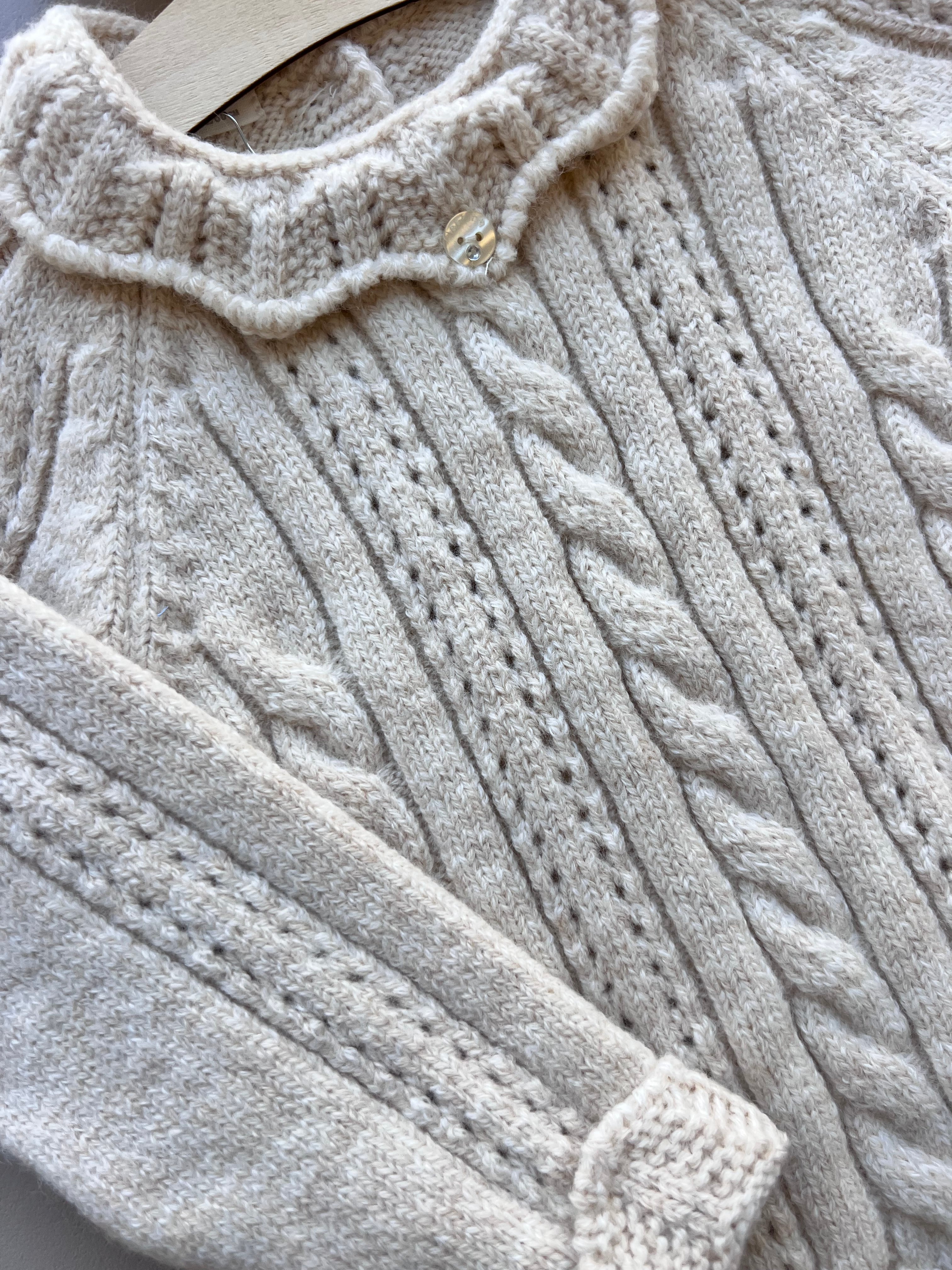 Beige Merino Wool Ruffles Hospital Set 4 Pcs