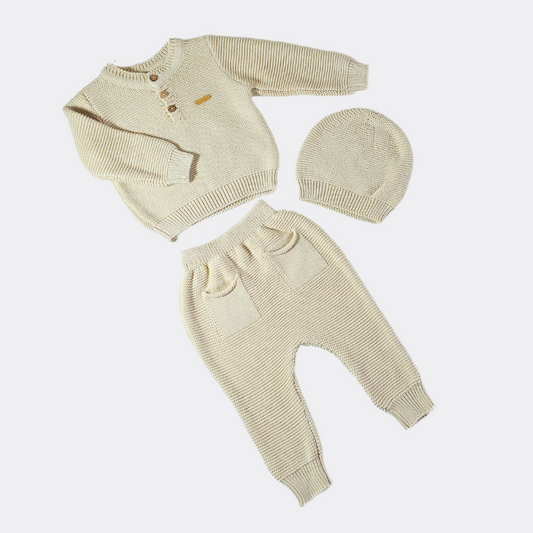 Beige Natural Wool Baby Set