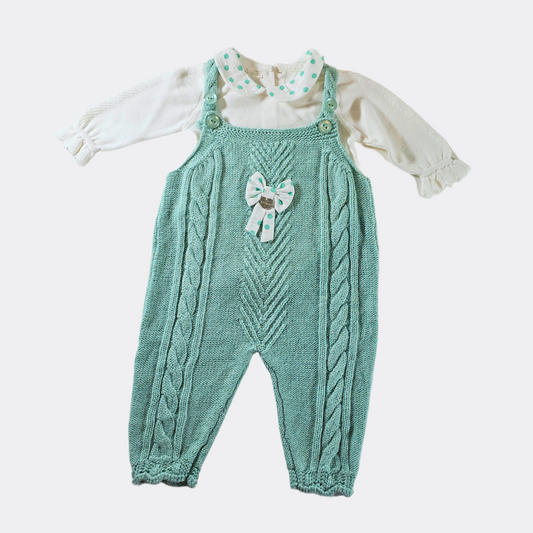 Green/White Organic Wool Salopette 2-piece set