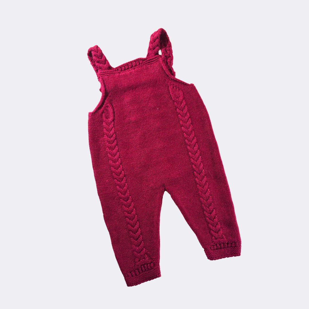 Burgundy/White Organic Wool Salopette 2-piece set