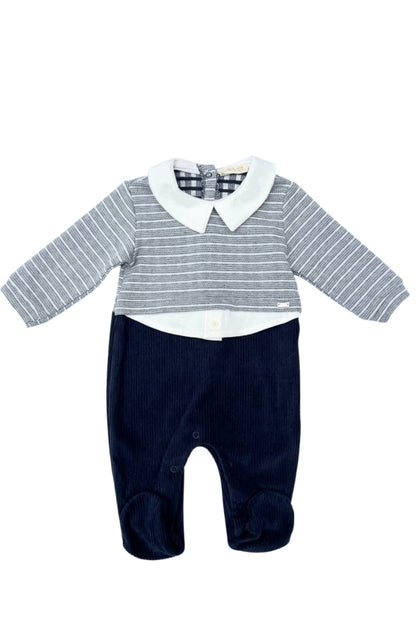 Navy & Gray Polo Velvet Footed Overall