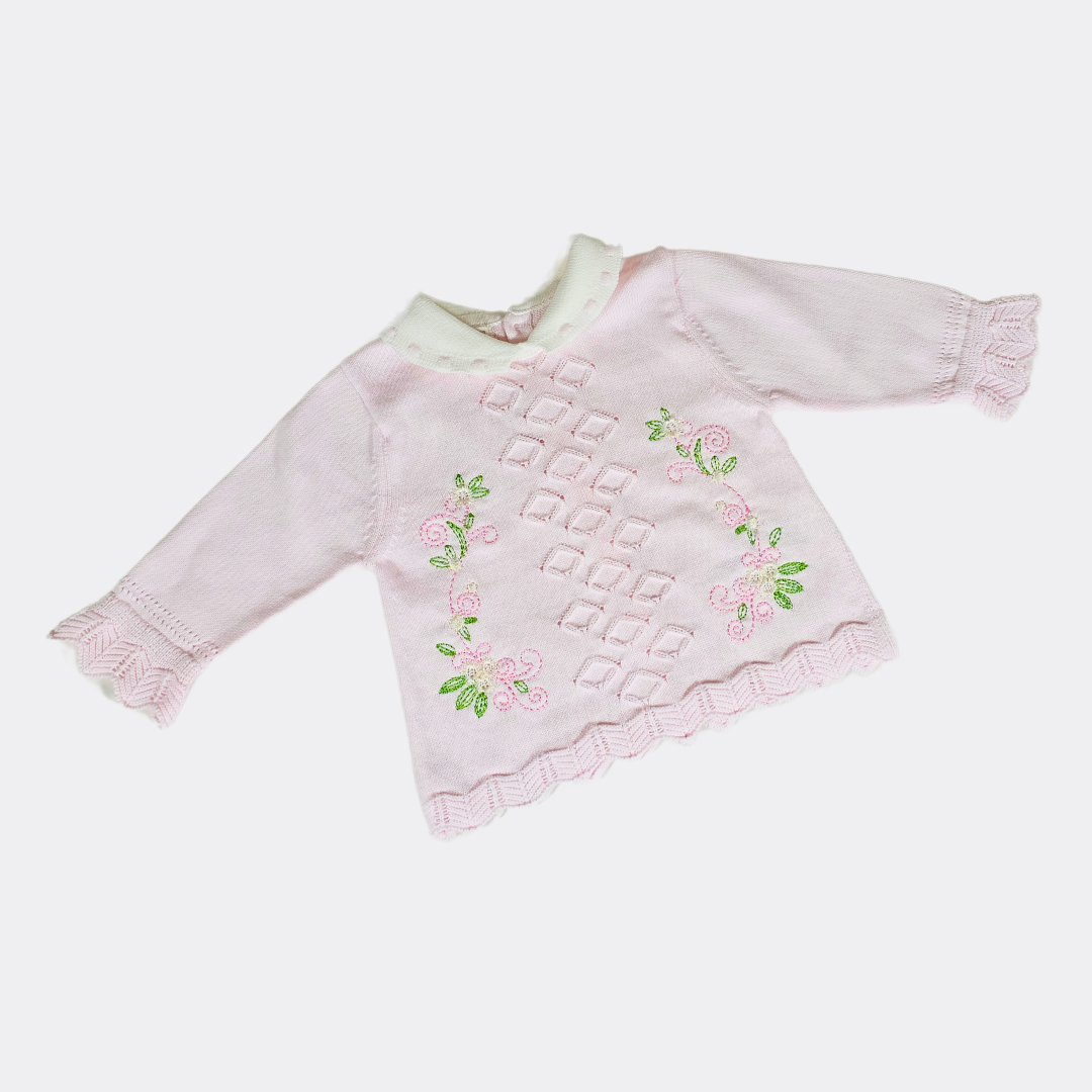 Pink Embroidered Organic Cotton Baby Set