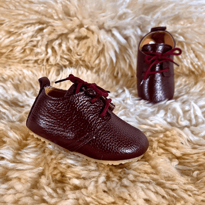 Burgundy Genuine Leather Baby Shoes - La Farandole Paris