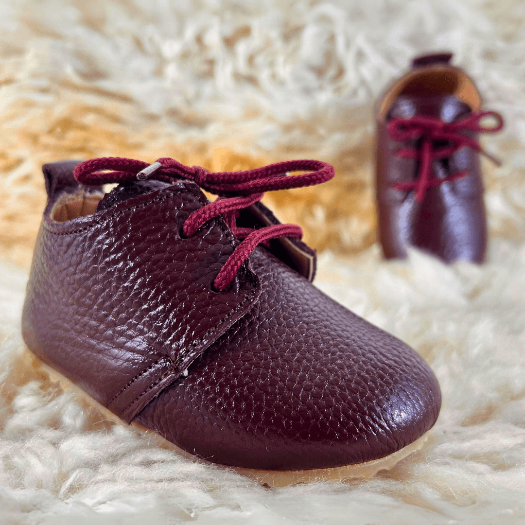 Burgundy Genuine Leather Baby Shoes - La Farandole Paris