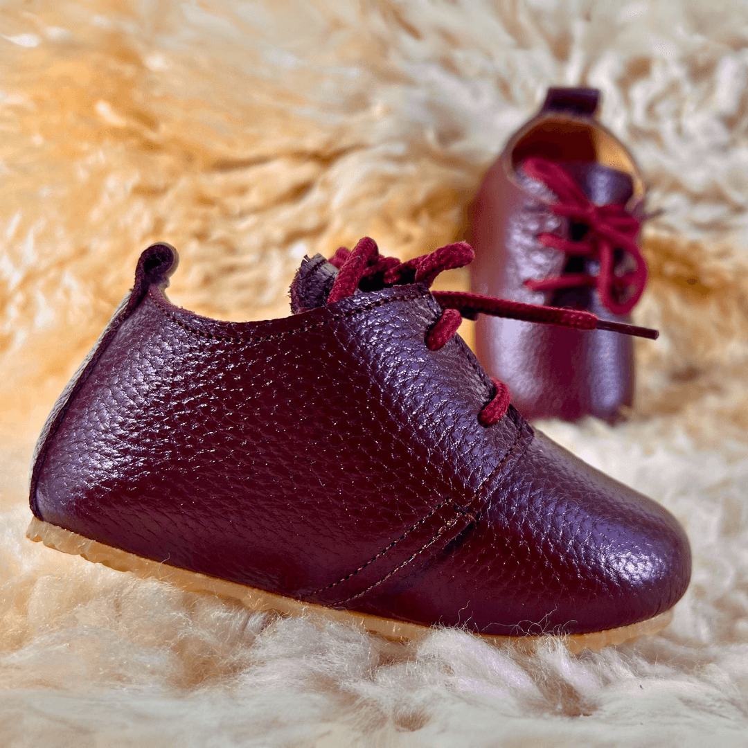 Burgundy Genuine Leather Baby Shoes - La Farandole Paris