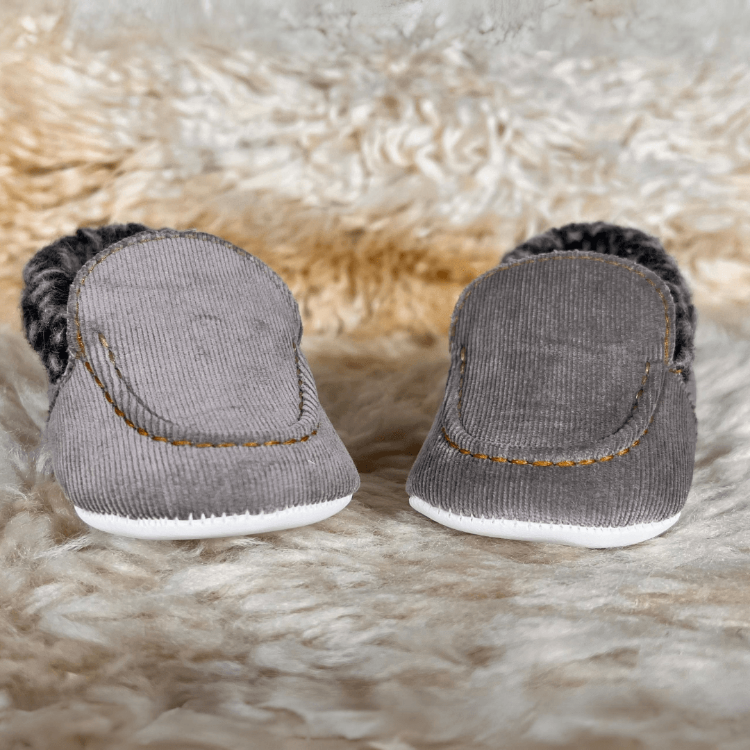 Gray Velvet Shoes with Fur - La Farandole Paris