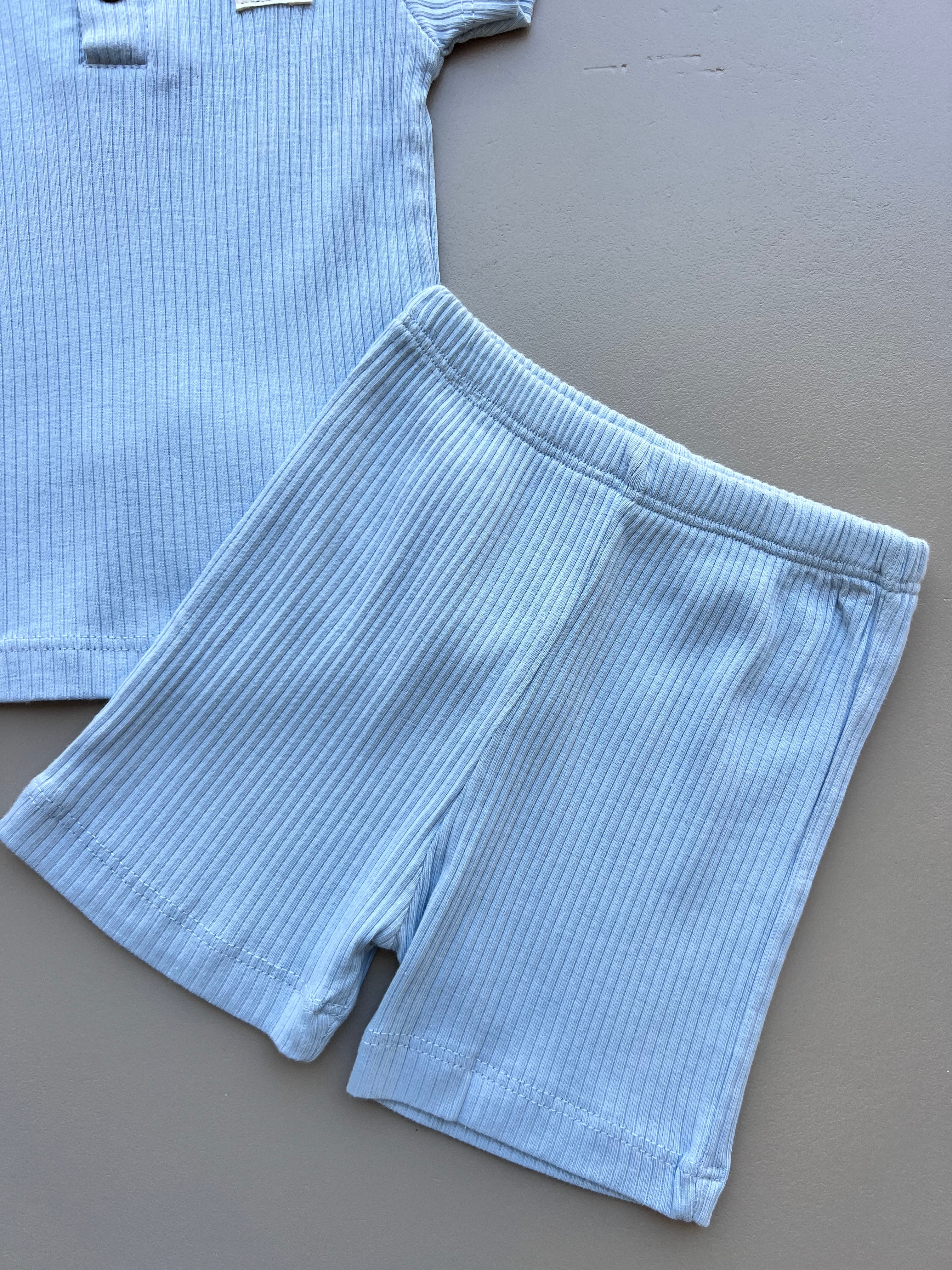 Blue Cotton Set Short Sleeves
