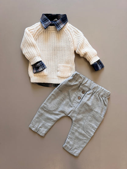 Off-White & Grey Sweater 3 Pcs Set