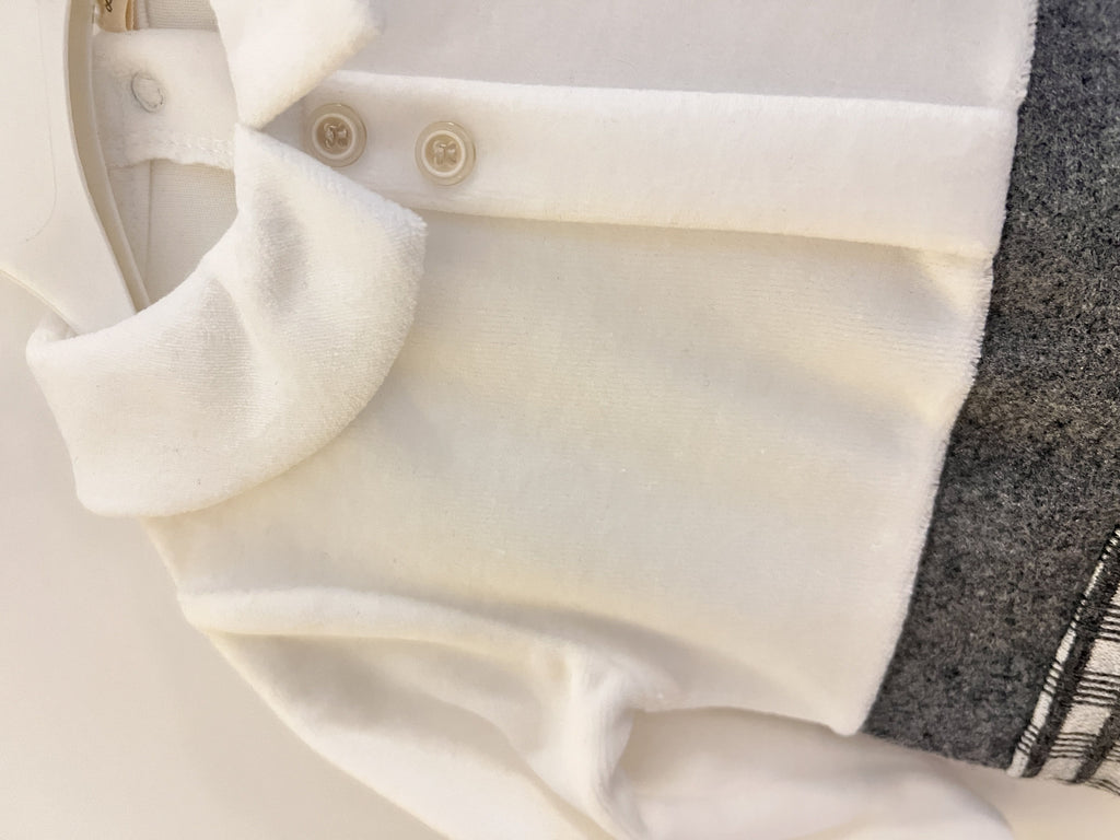 Gray & White Polo Velvet Footed Overall