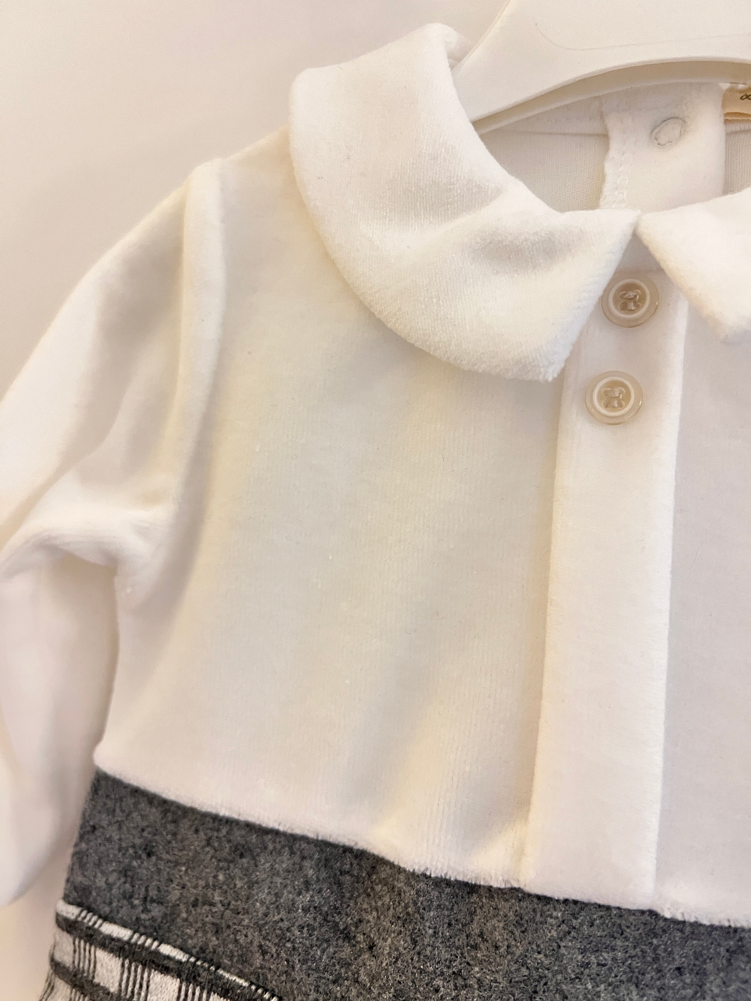 Gray & White Polo Velvet Footed Overall