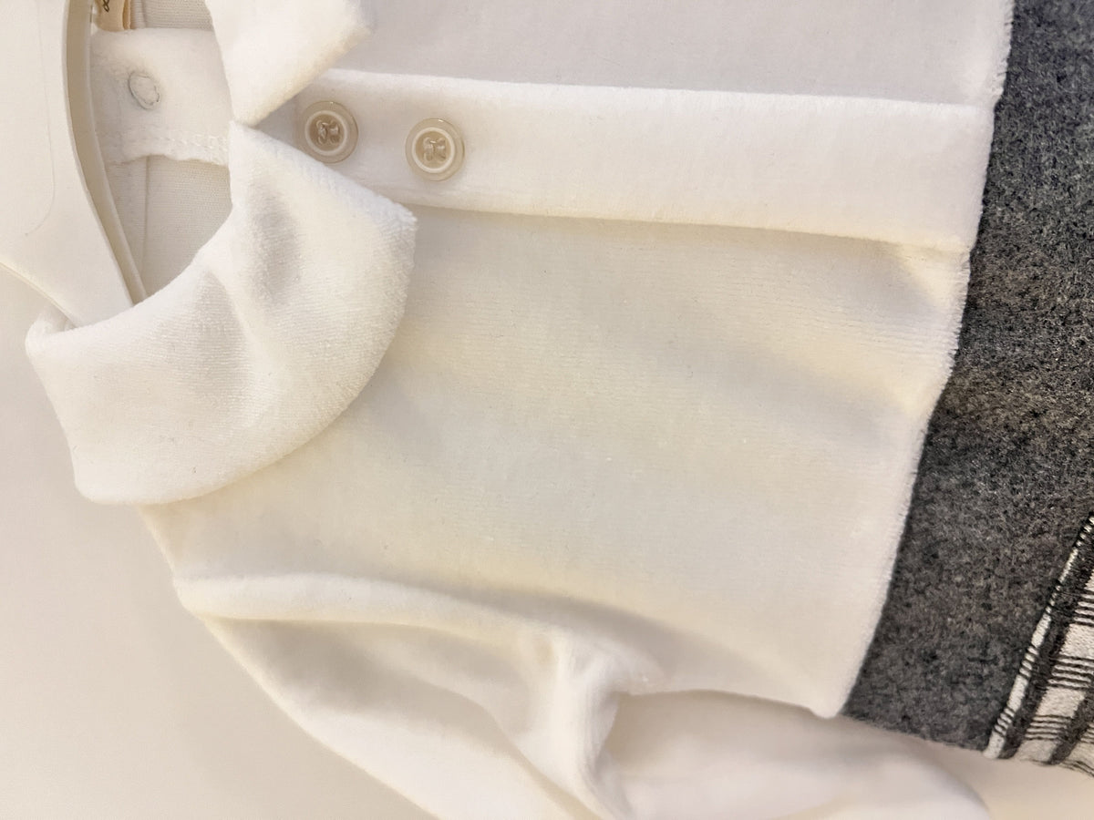Gray & White Polo Velvet Footed Overall