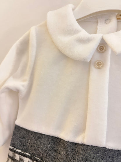 Gray & White Polo Velvet Footed Overall