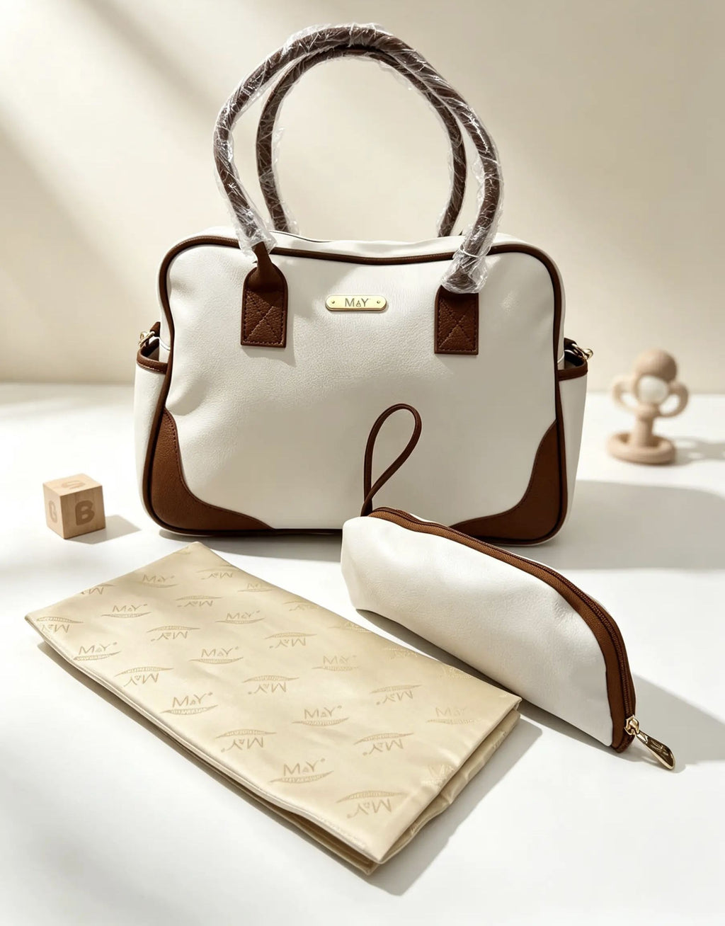 Zebra Beige Jumbo Leather Diaper Bag