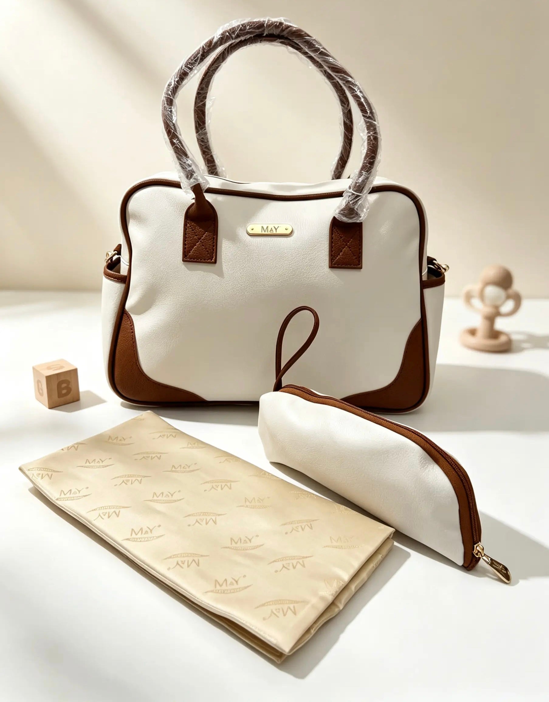 Zebra Beige Jumbo Leather Diaper Bag