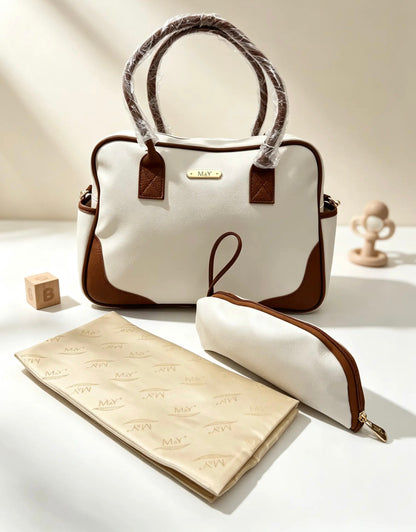Zebra Beige Jumbo Leather Diaper Bag