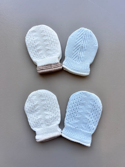 Light Blue & Off White Mitten Pack of 2 Pairs