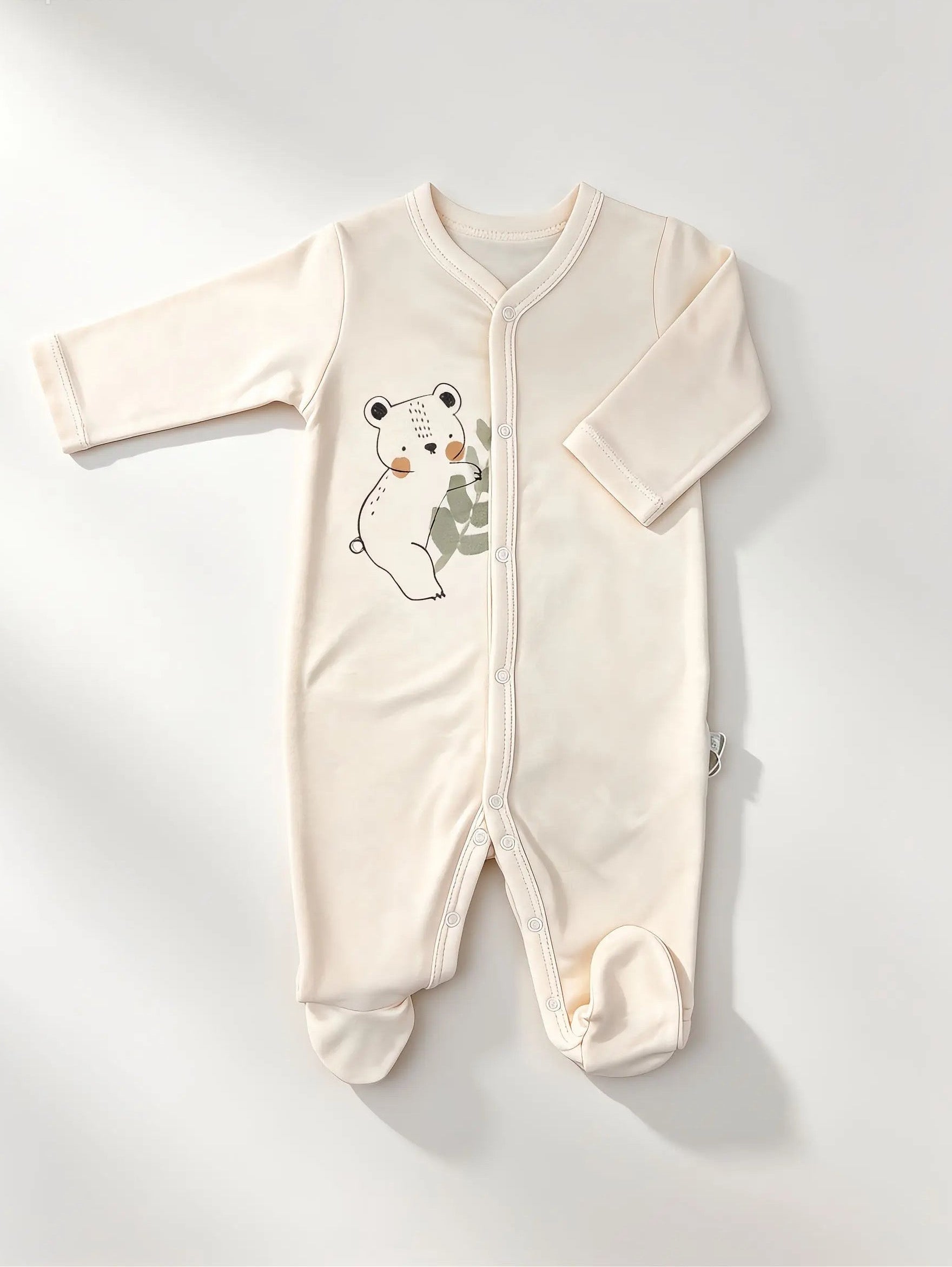 Light Beige Koala GOTS™ Certified Organic Cotton Footed Overall