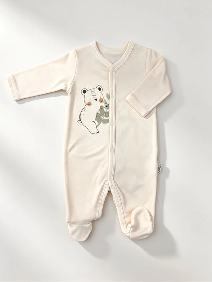 Light Beige Koala GOTS™ Certified Organic Cotton Footed Overall