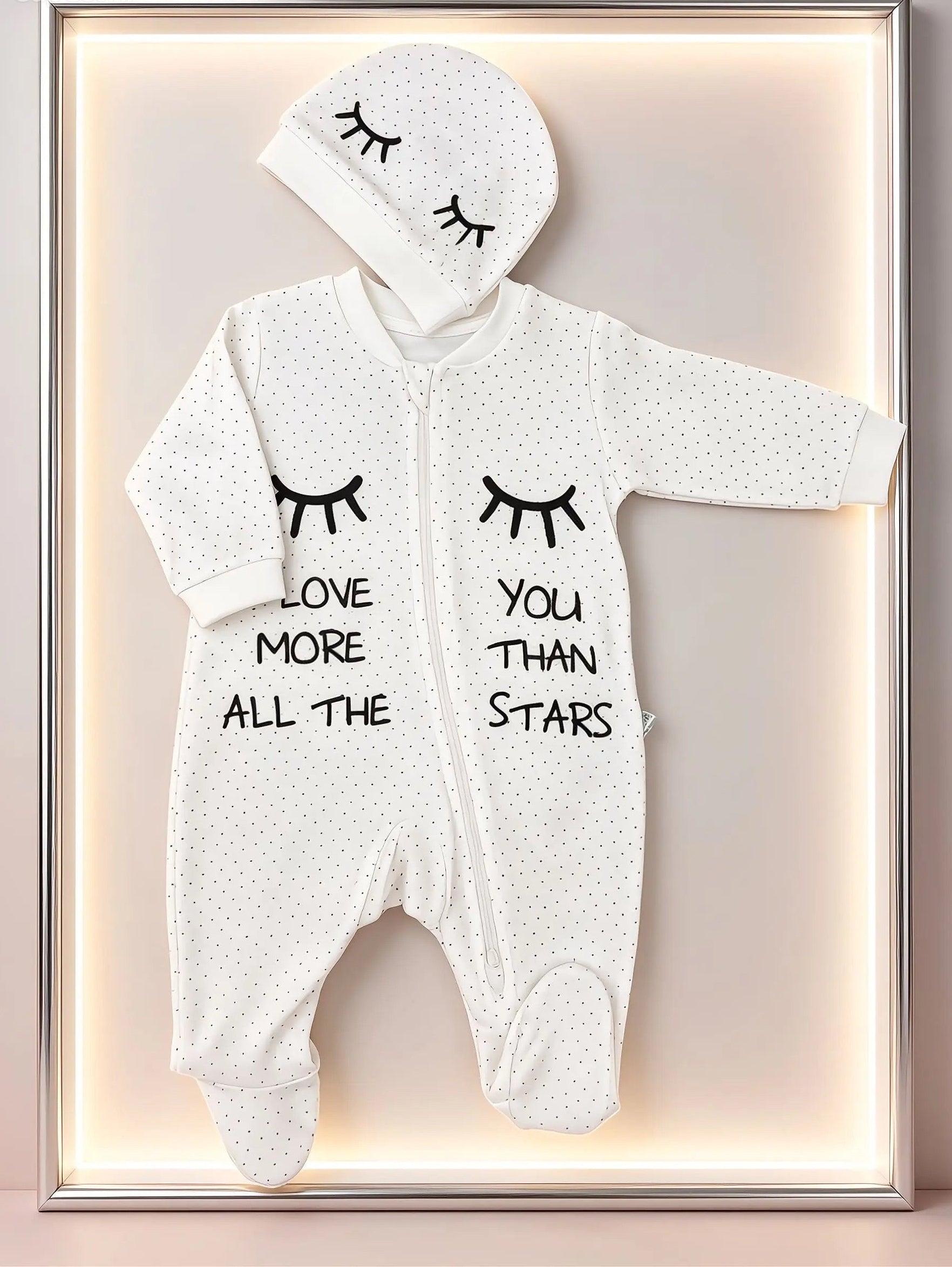 White Dotted GOTS™ Certified Organic Cotton Footed Overall 2 Pcs Set