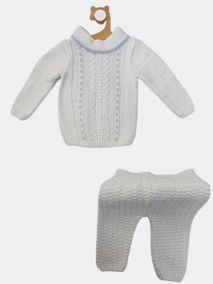 Off White And Blue Thick Cotton Tricot Set 2 Pcs ( Milarda )