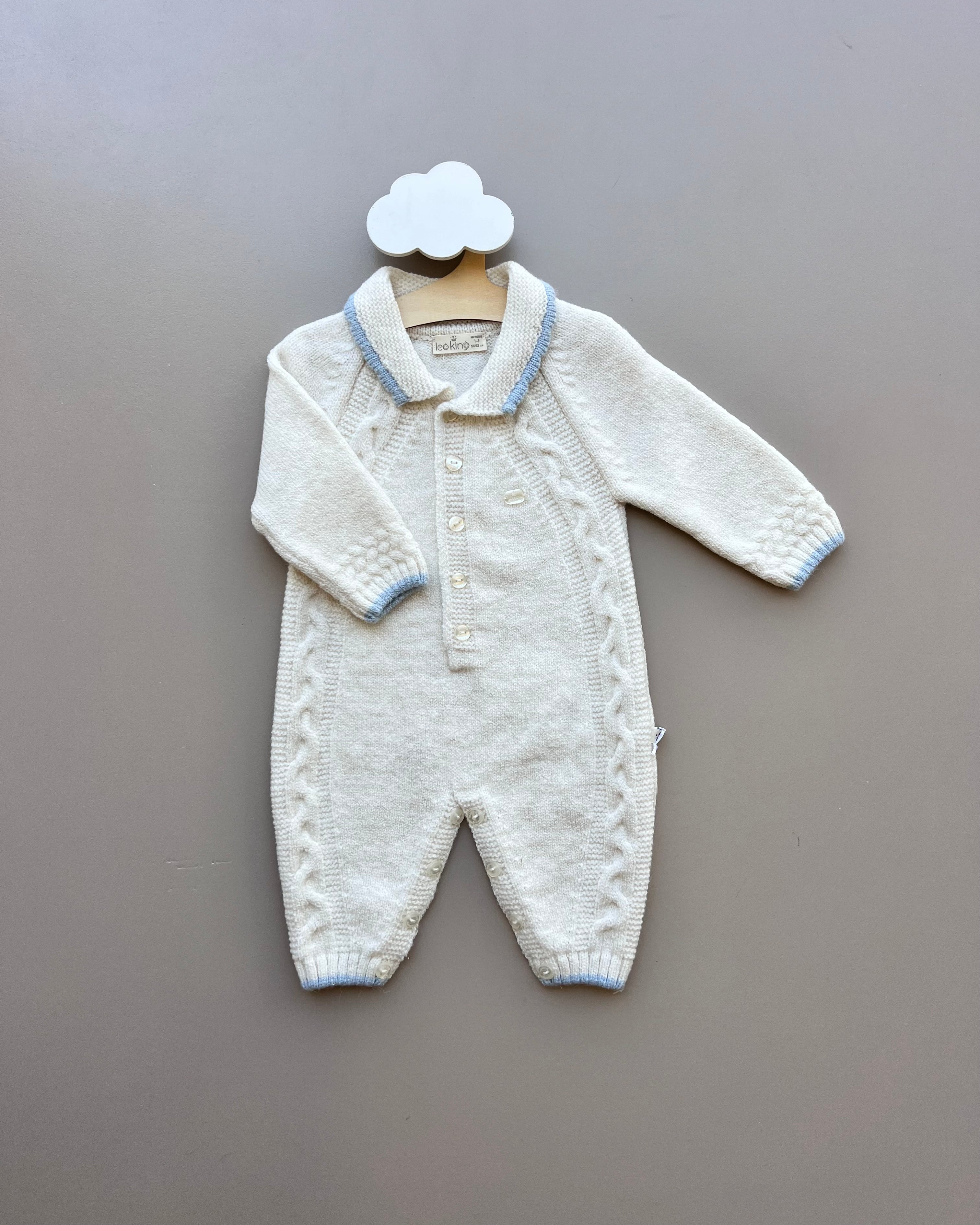 Knitted Off-White/Blue Polo Wool Overall