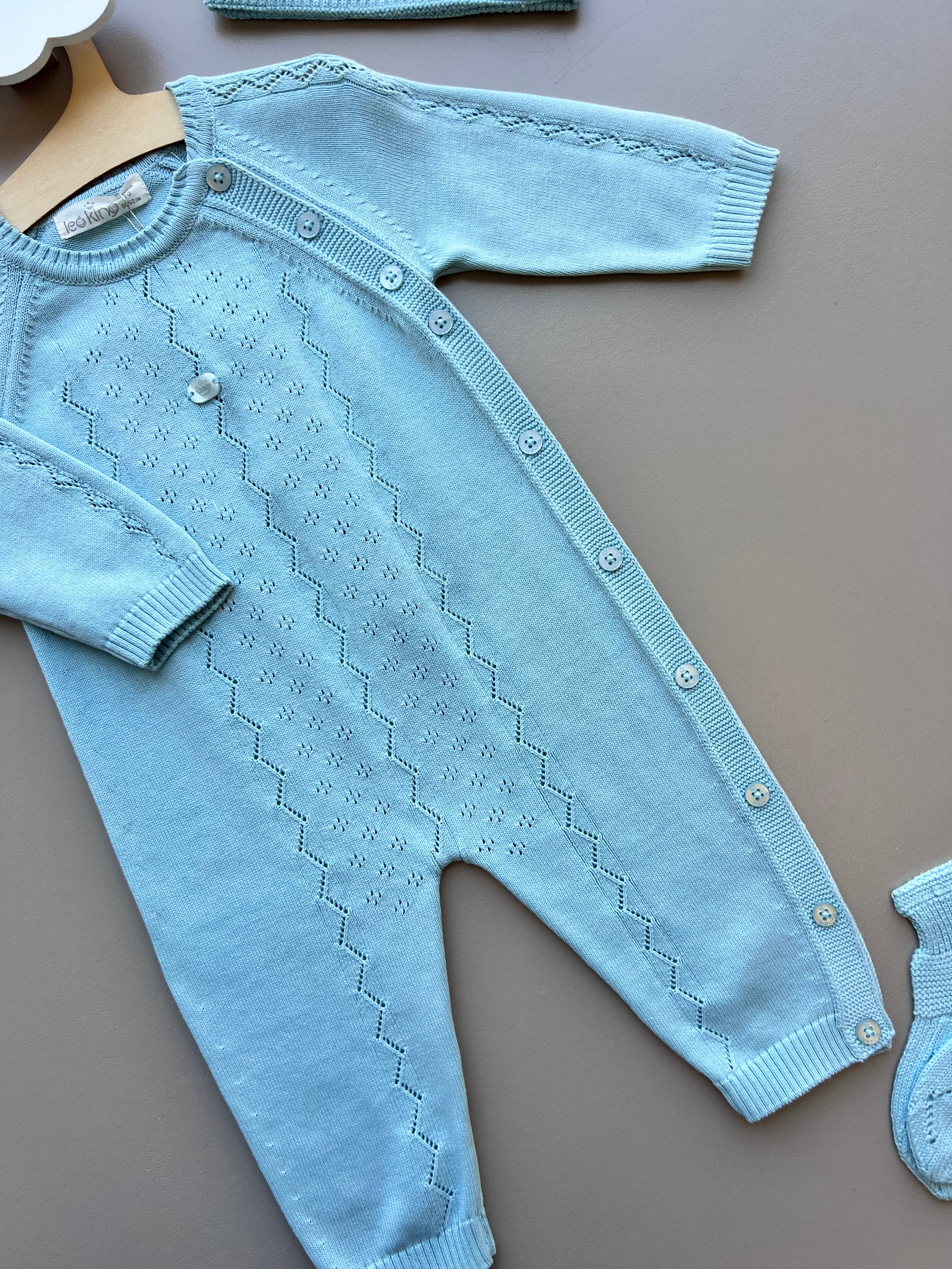 Blue Organic Cotton 2 Pcs Overall With Hat