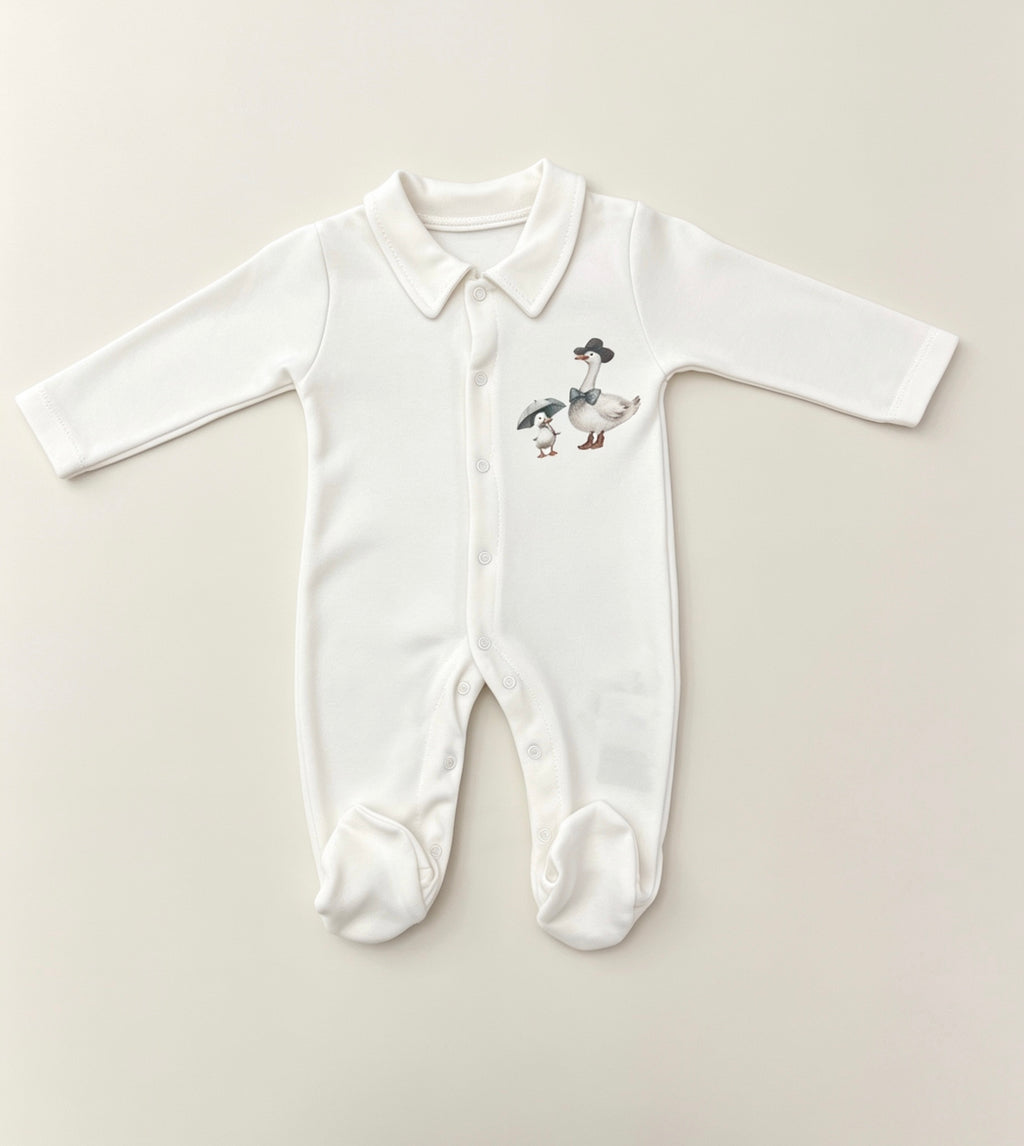 Nœud Blanc™ Organic Cotton Polo Goose Footed Overall