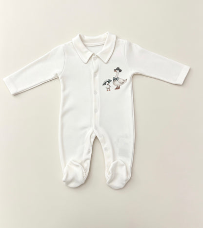 Nœud Blanc™ Organic Cotton Polo Goose Footed Overall