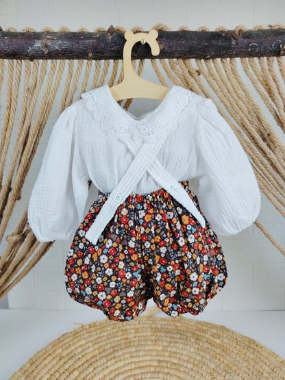 White & Red Salopette 2 Pcs Set