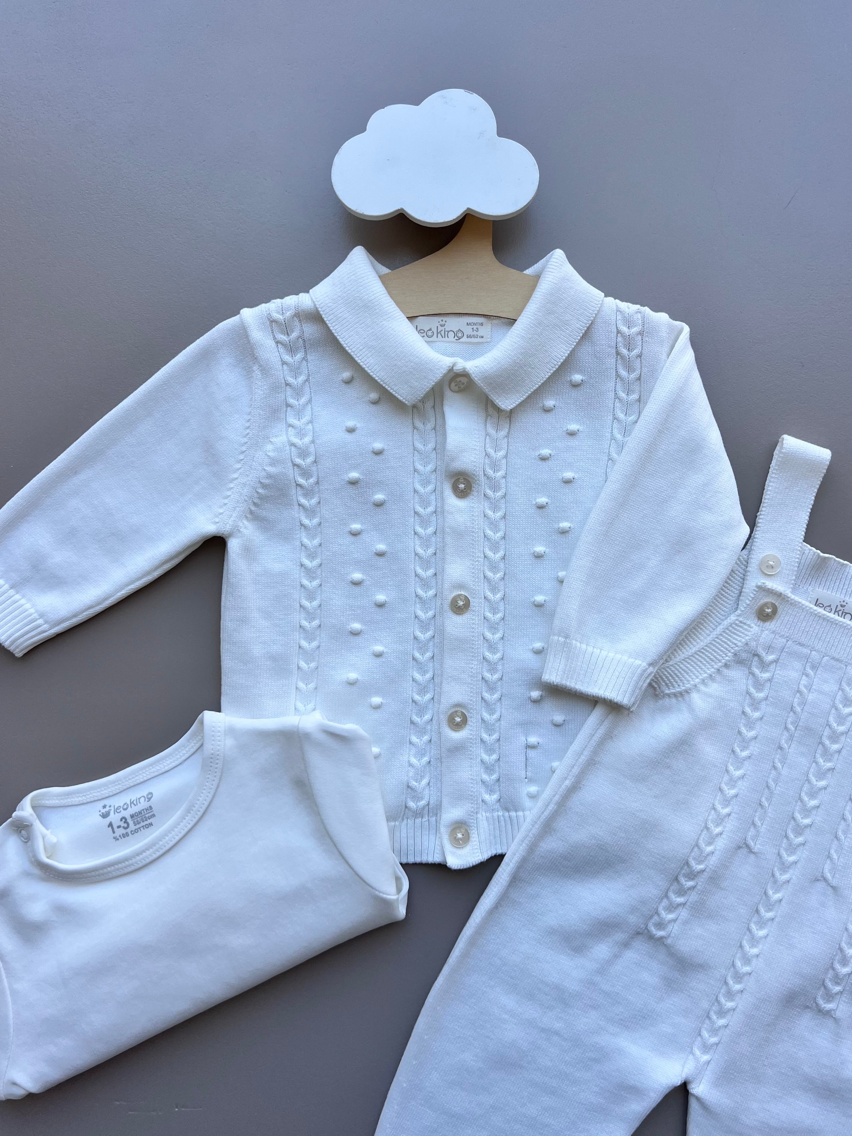 White Organic Cotton 3 Pcs Set Salopettes